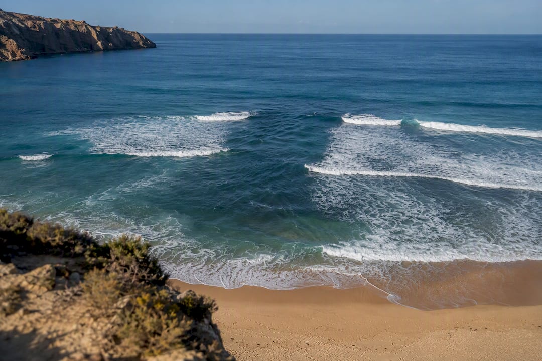 Rip current channel between breaking waves