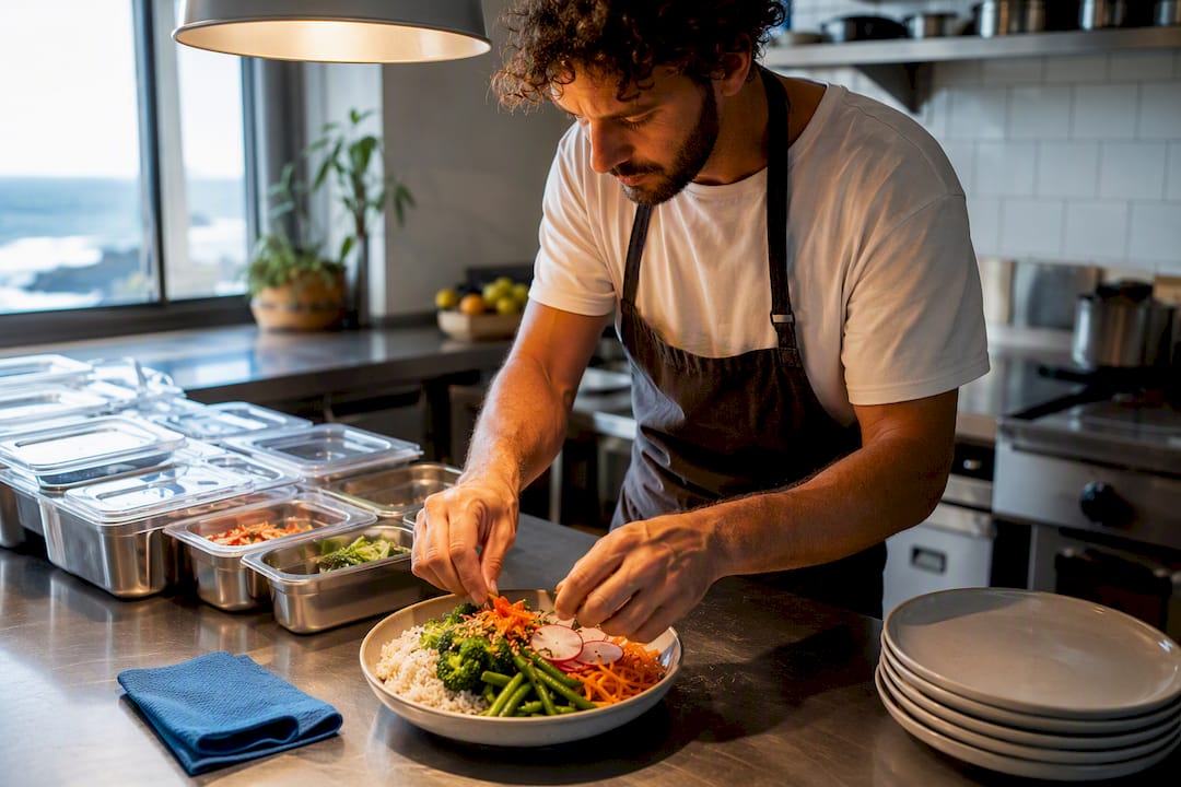 Cook preparing a separate surf camp meal