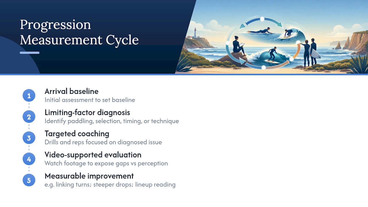Five-stage surf progress assessment cycle