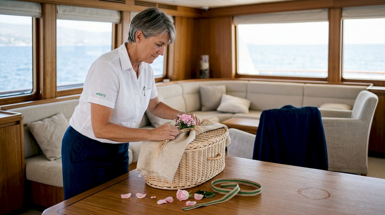 Professional preparing shroud and floral tribute