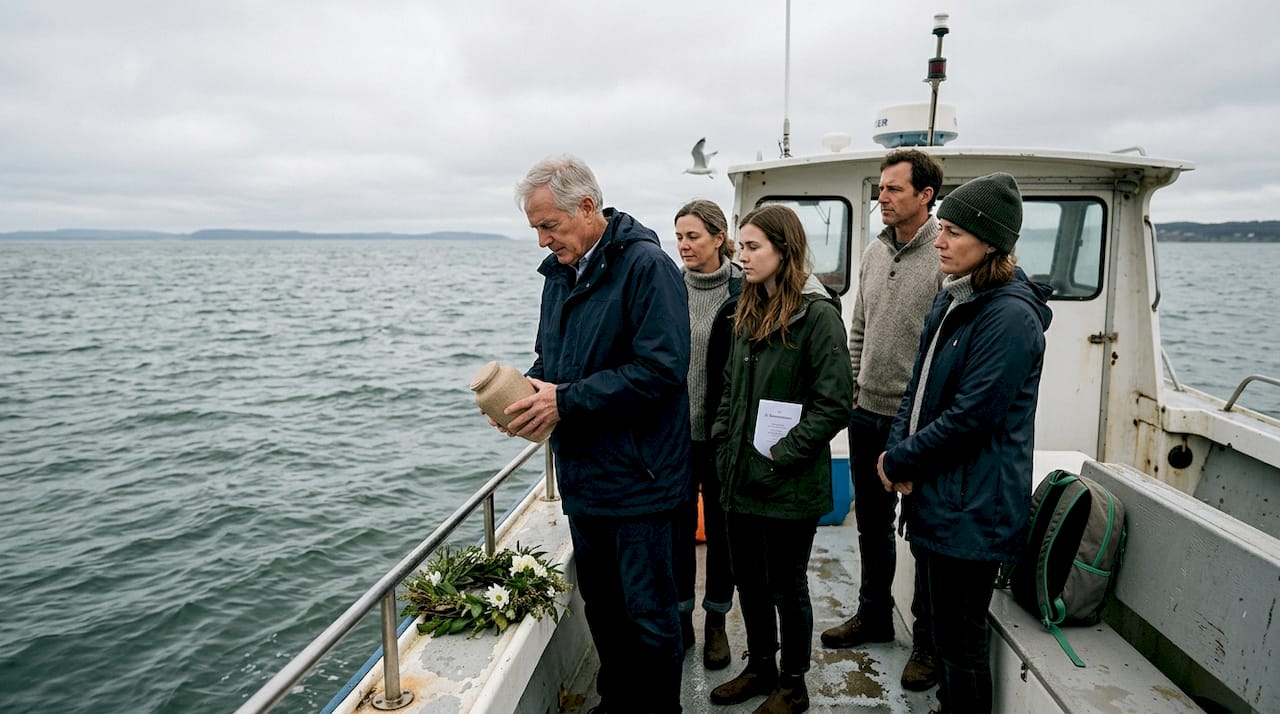 Family gathered for eco-friendly sea burial ceremony