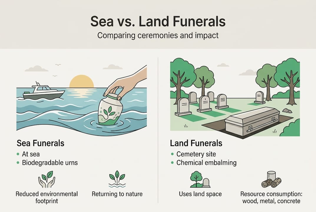 Sea vs land funeral comparison infographic