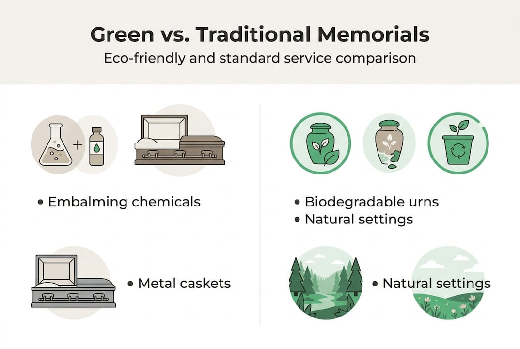 Infographic comparing green and traditional memorial services