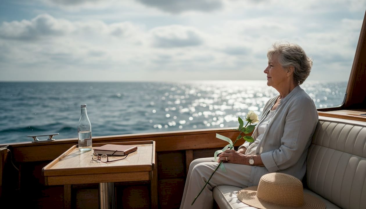 Woman reflecting beside the sea after ceremony