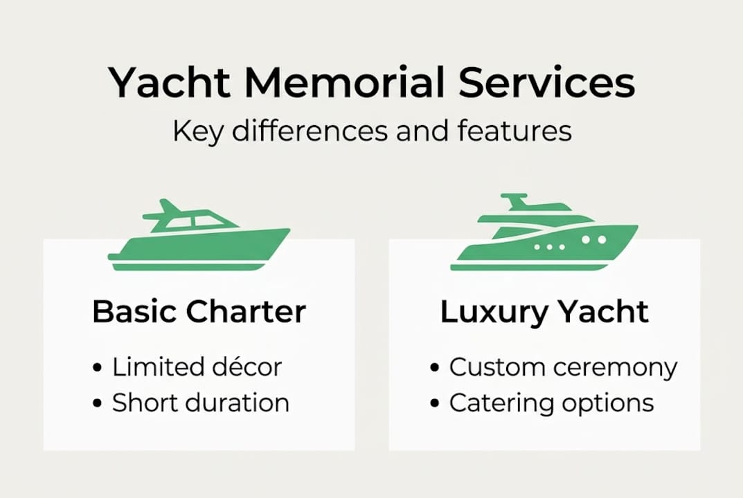Infographic comparing basic vs luxury yacht memorials