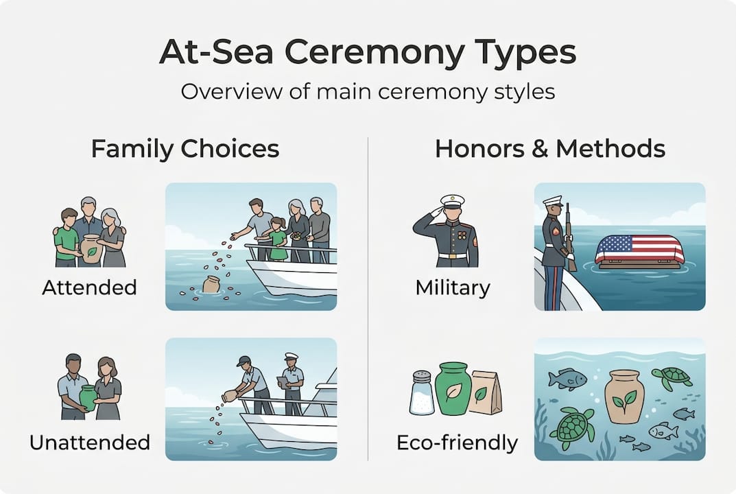 Infographic showing at-sea ceremony types overview