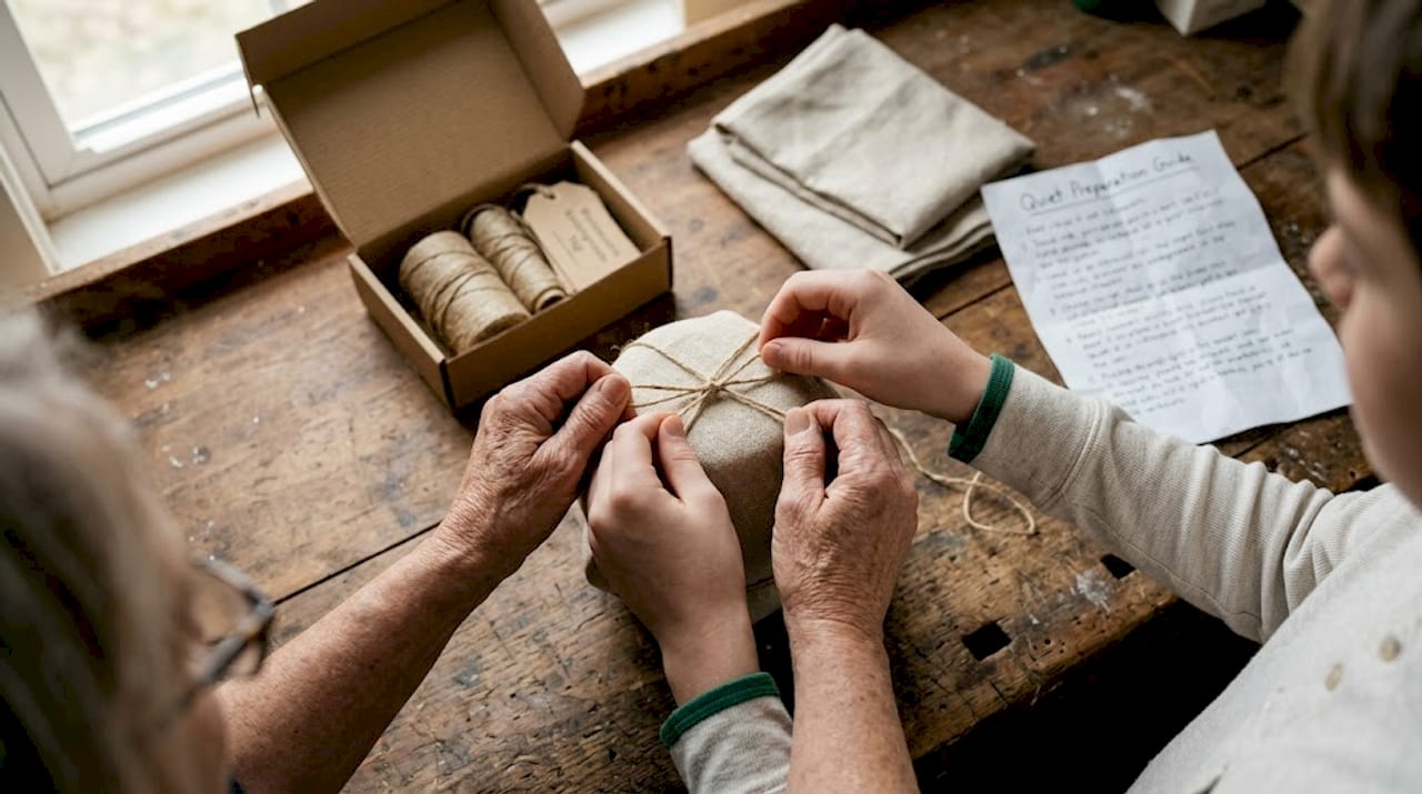 Hands preparing biodegradable urn for burial