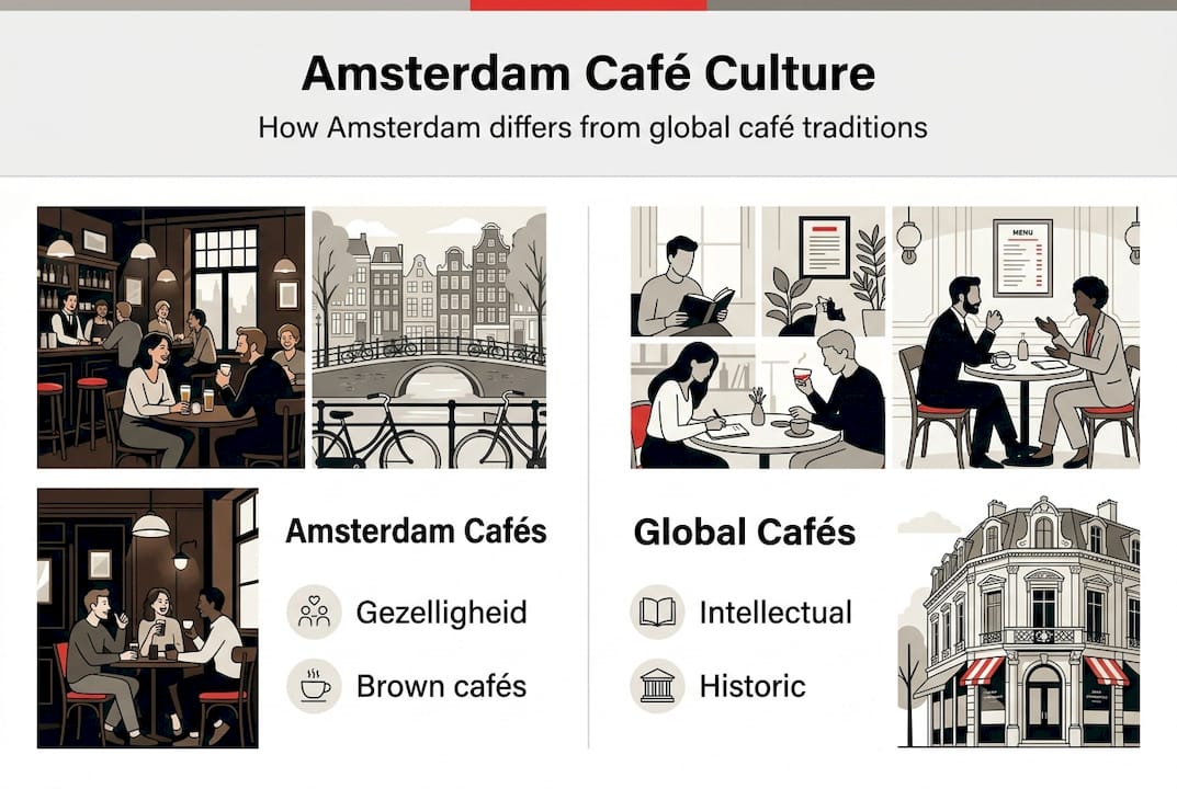 Infographic comparing Amsterdam and global café cultures