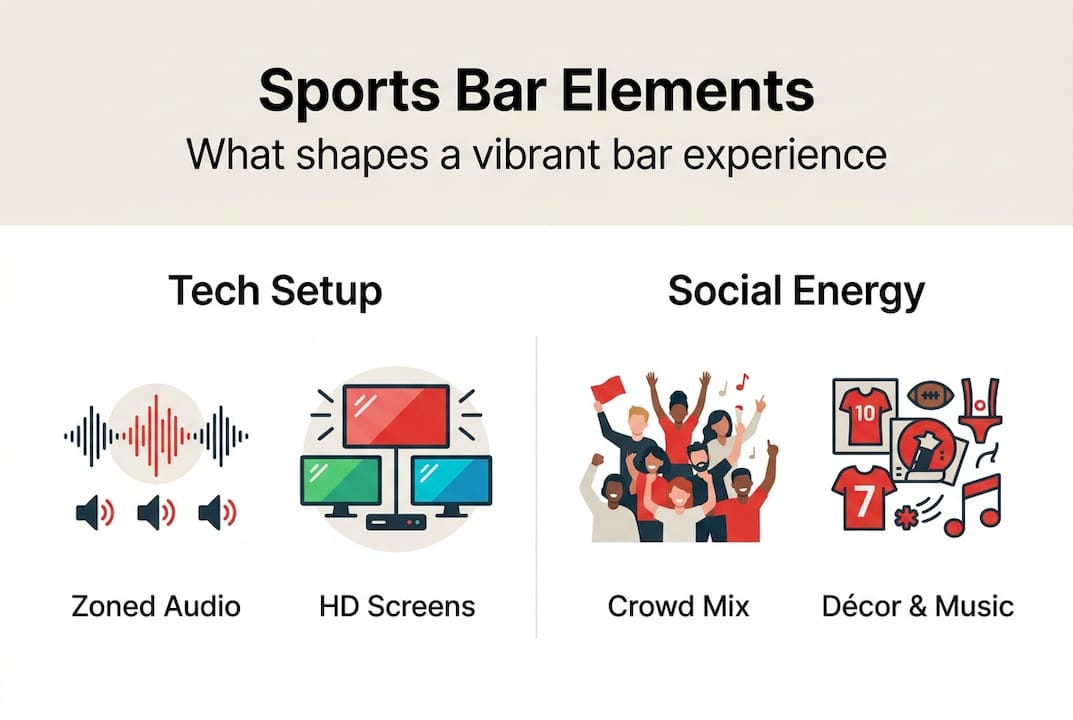 Infographic showing sports bar atmosphere elements
