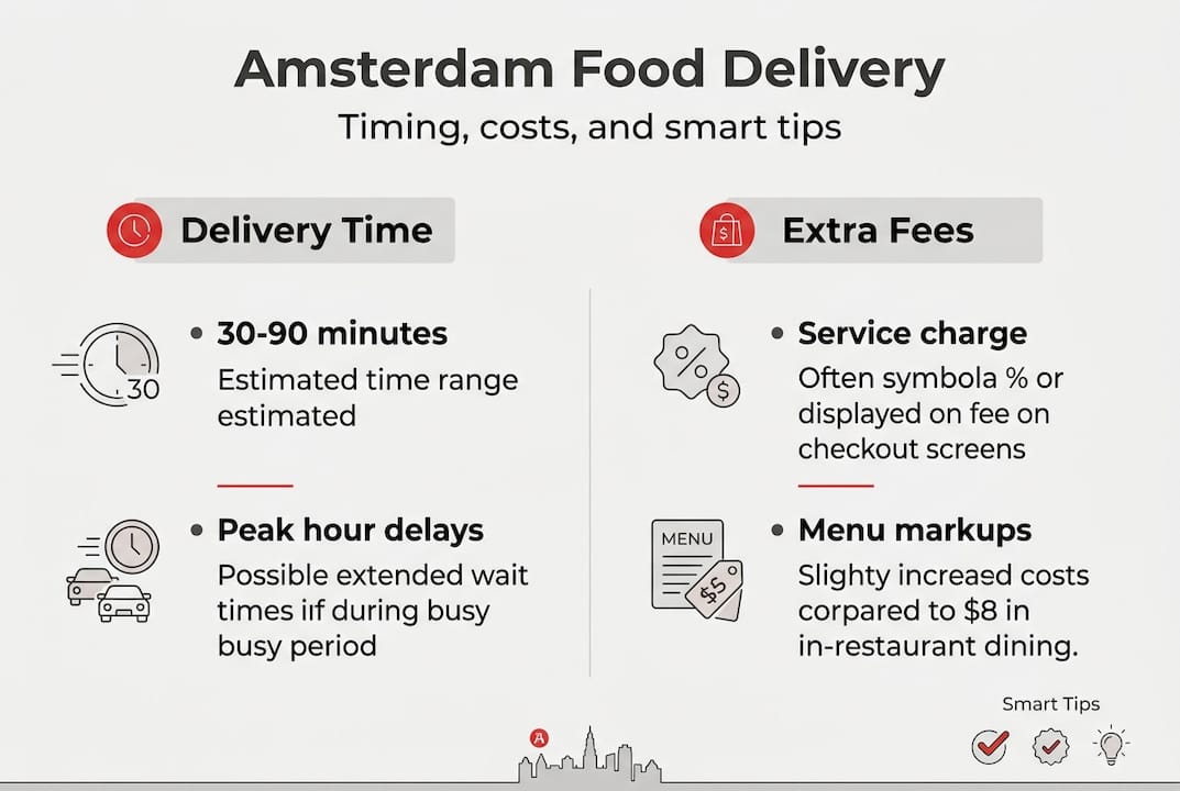 Infographic about Amsterdam food delivery timing and fees