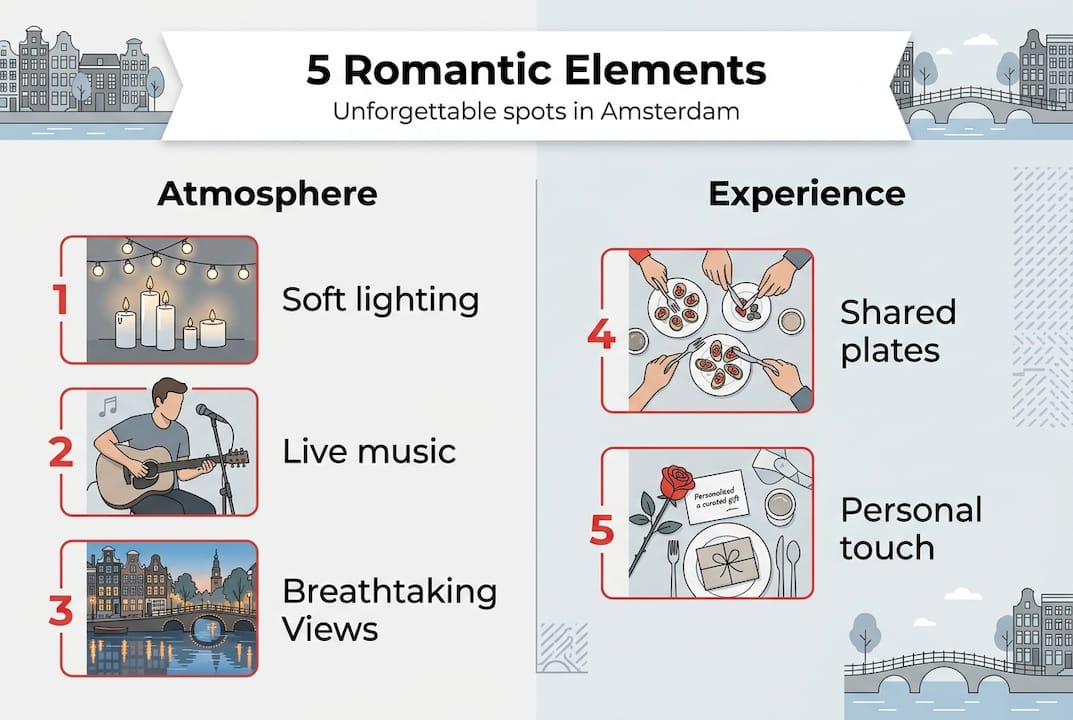 Infographic of 5 romantic Amsterdam elements