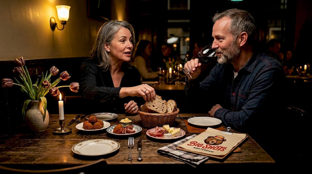 Couple sharing food at Amsterdam restaurant