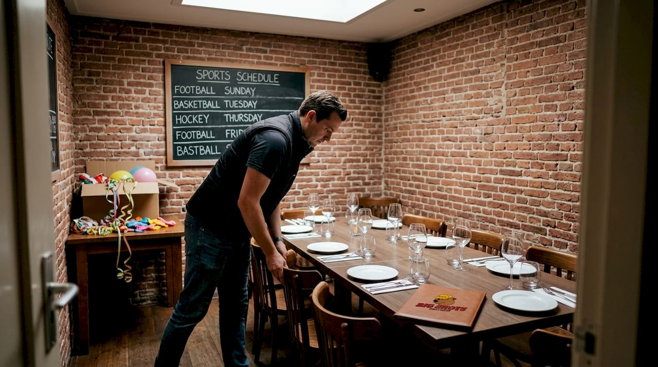Staff preparing private event in spacious room