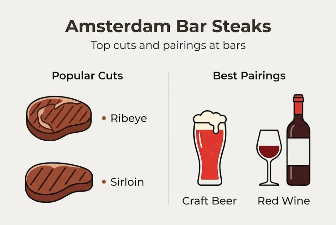Infographic with top steak cuts and drink pairings