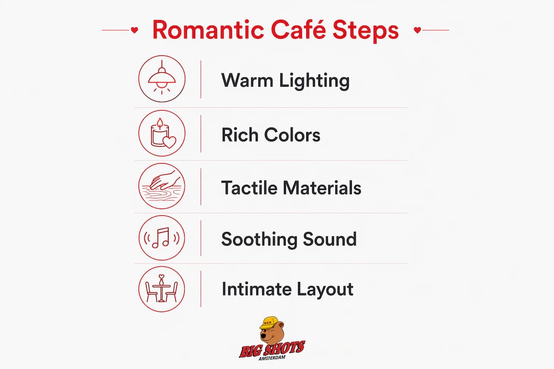 Infographic illustrating key steps for romantic café ambiance