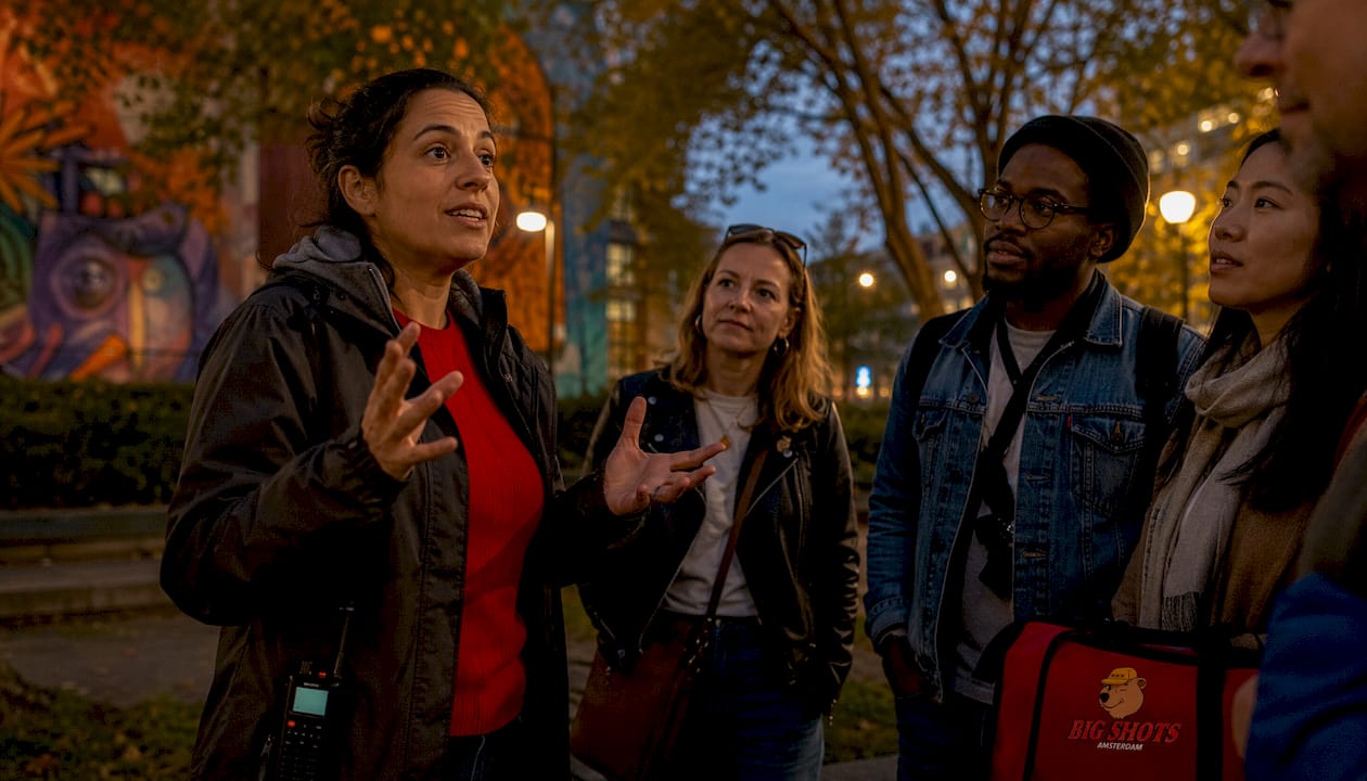 Tour guide advising visitors in Red Light District