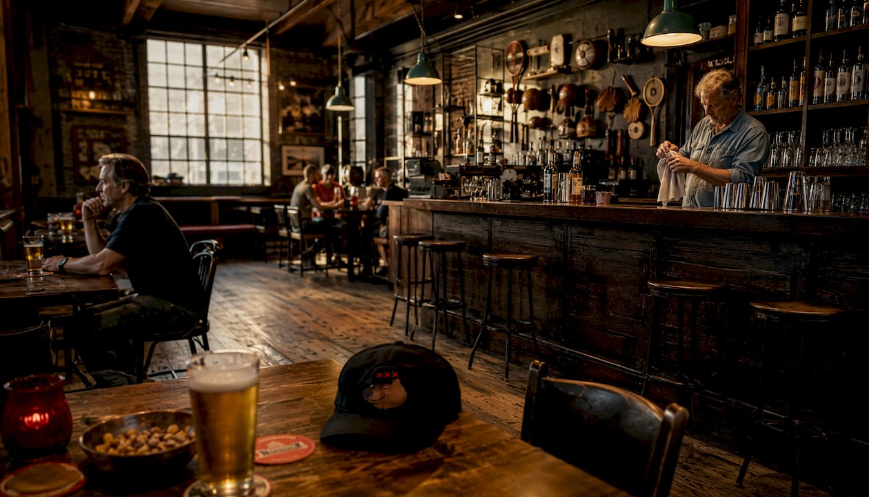 Cozy interior of historic Amsterdam sports bar