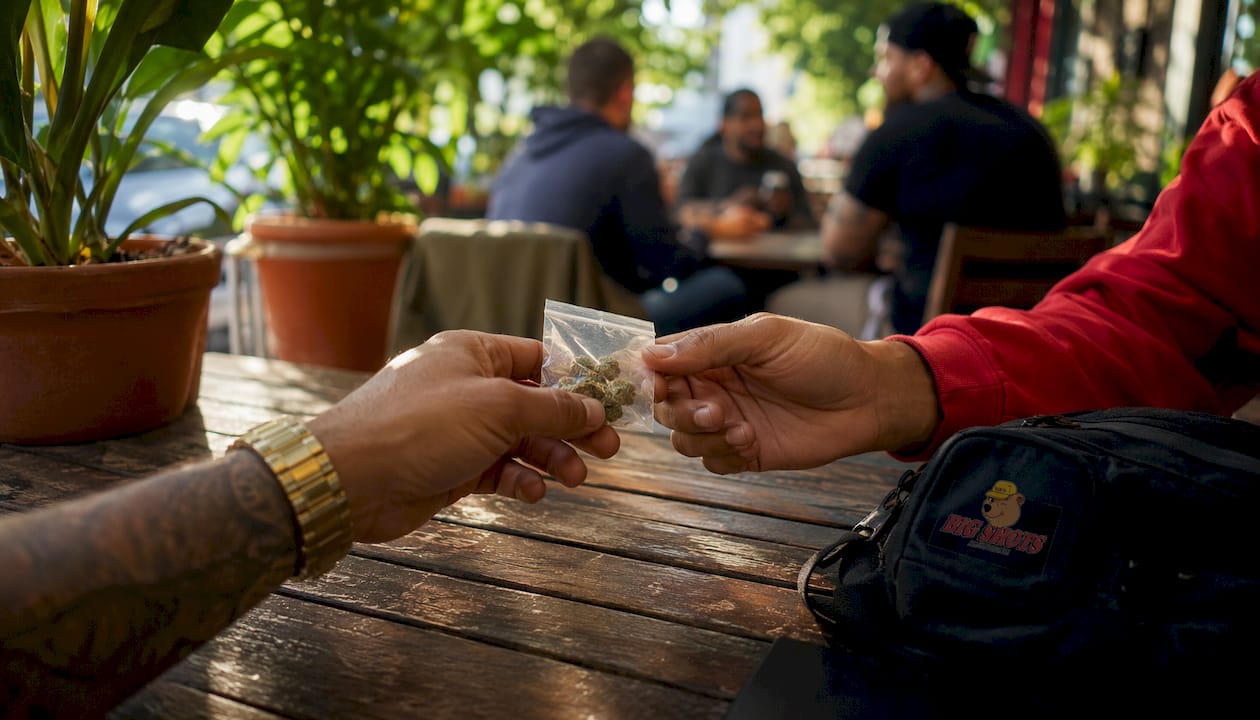 Close-up of cannabis exchange symbolizing tolerance policy