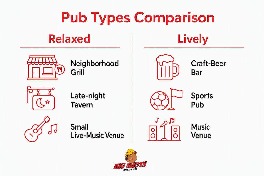 Infographic comparing relaxed vs lively pub types