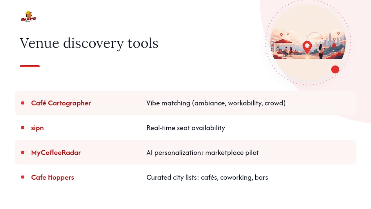 Apps and sites that help you find the right venue right now — overview diagram