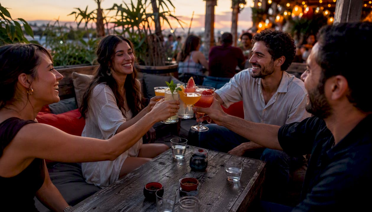 Seated cocktail setting for group conversation