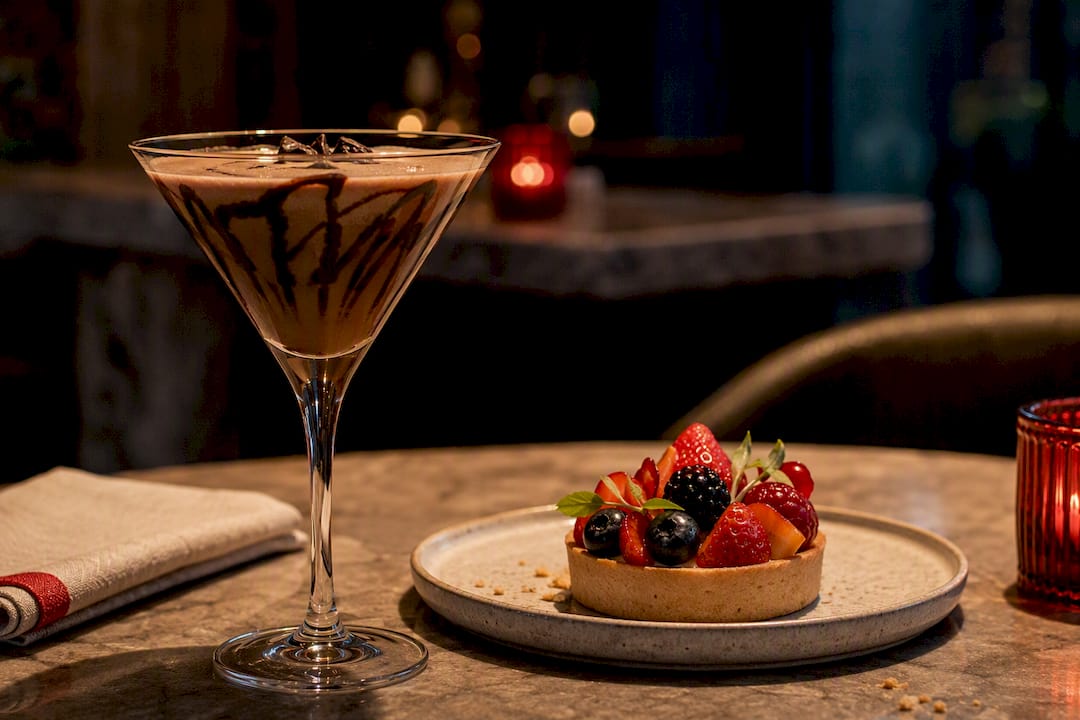 Chocolate martini paired with fruit tart