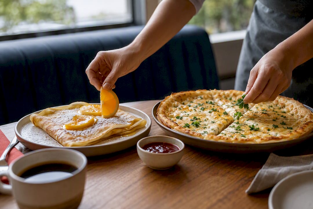 Sweet crêpe and savory pannenkoek toppings