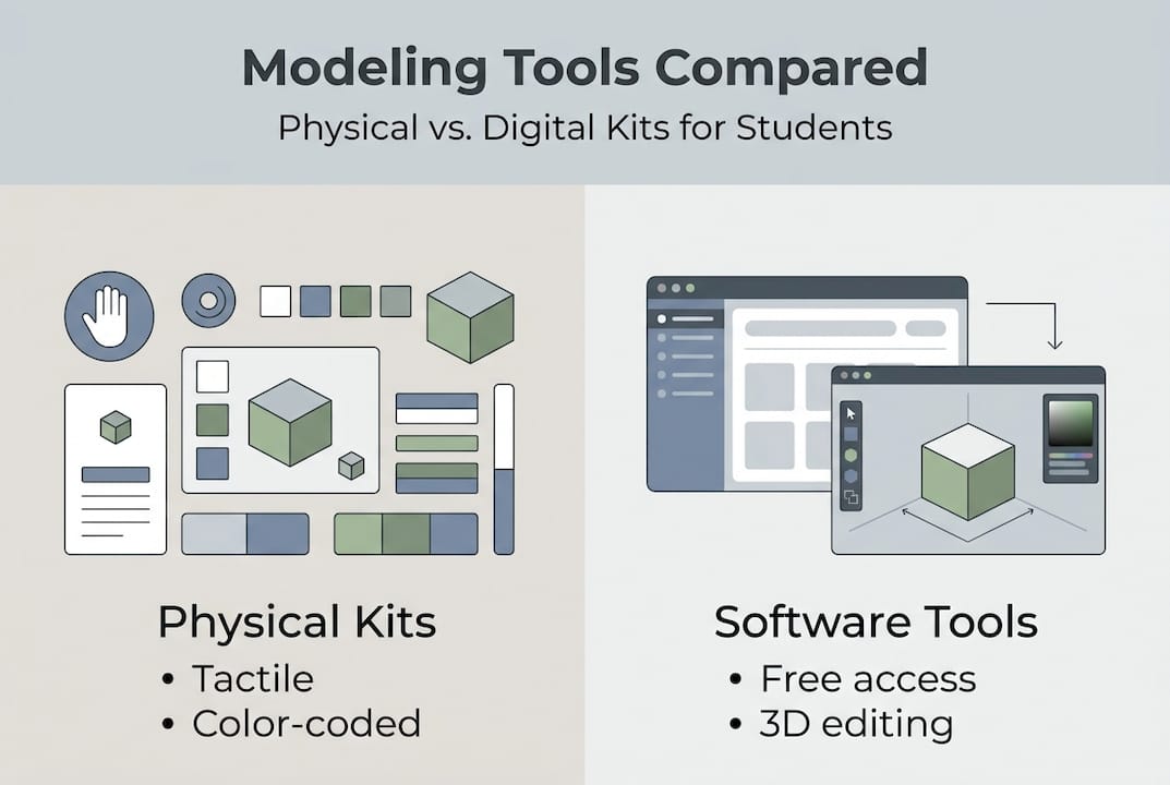 Infographic comparing physical kits and software tools
