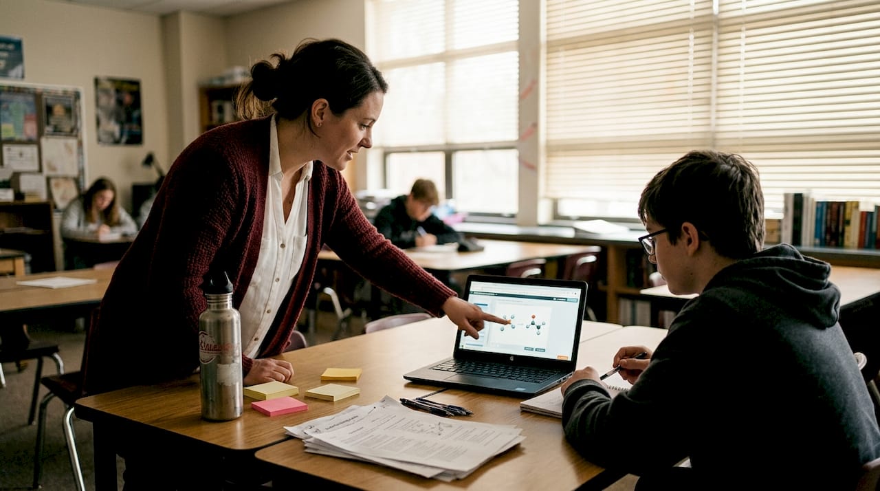 Teacher scaffolding student in chemistry lesson