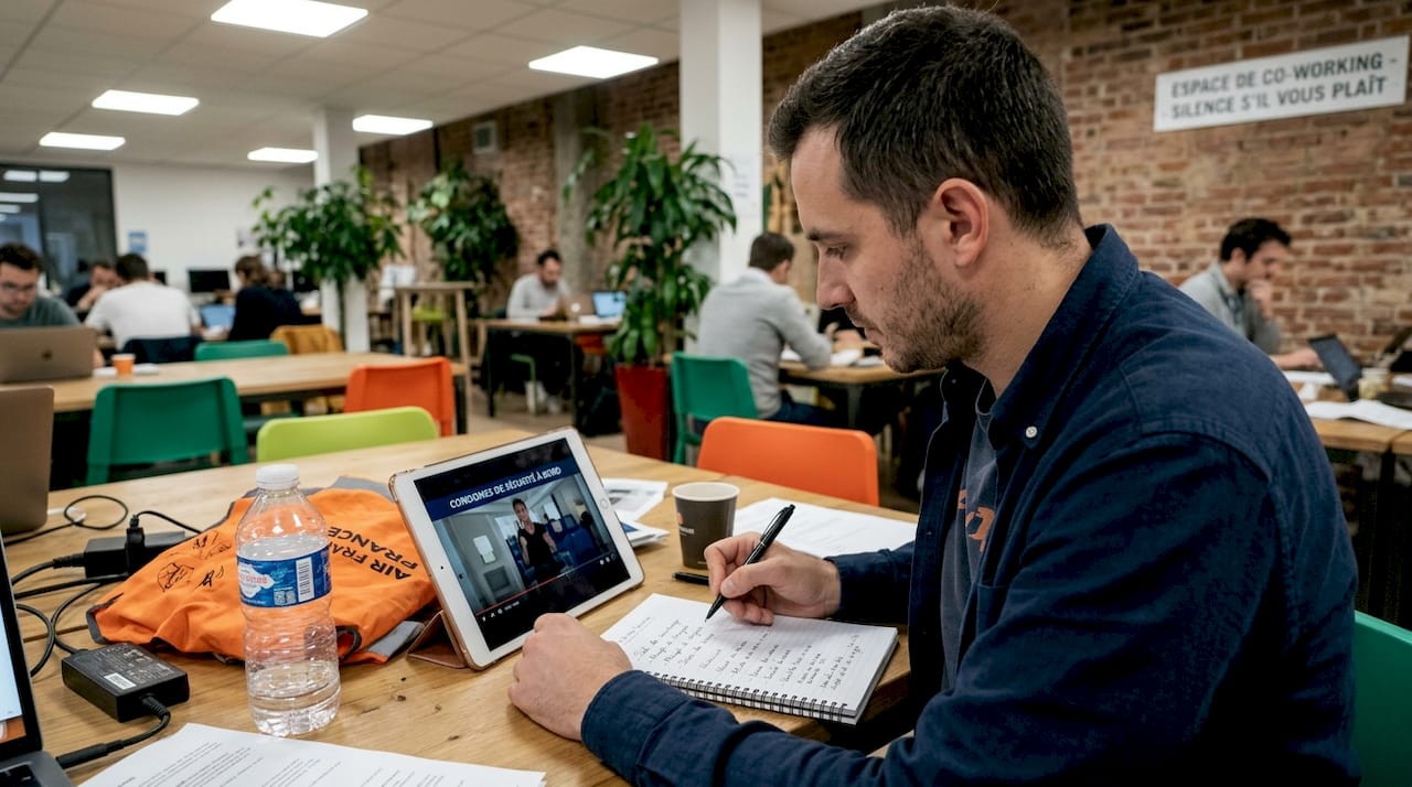 Un stagiaire prend des notes attentivement pendant la formation sur la sécurité.
