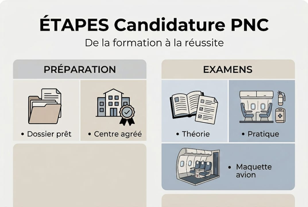 Visualisation des différentes étapes pour postuler au poste de PNC