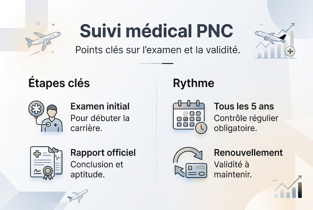 Infographie : calendrier du suivi médical en cabine – étapes clés et fréquence recommandée