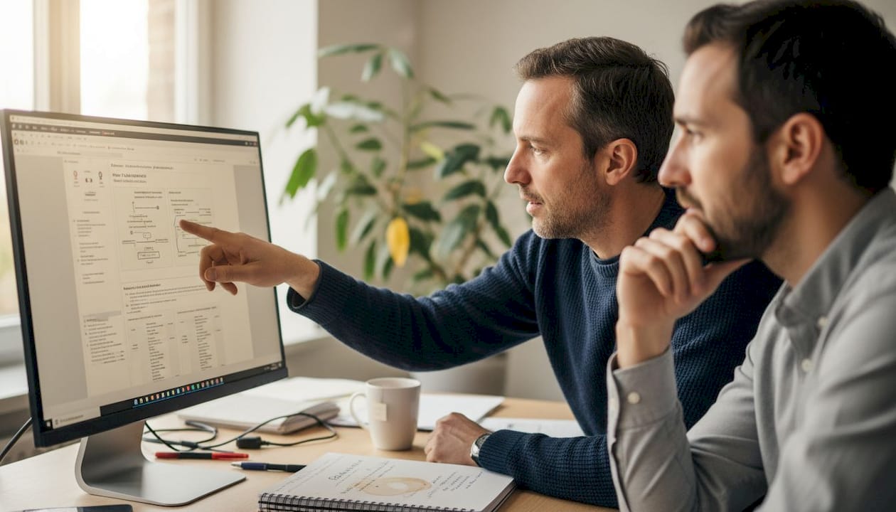 Échange autour des critères PNC affichés sur l’écran de l’ordinateur