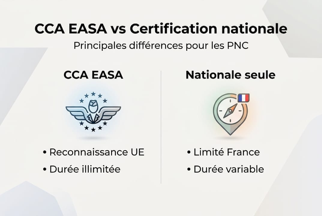 Comparatif visuel entre la certification CCA EASA et la certification nationale