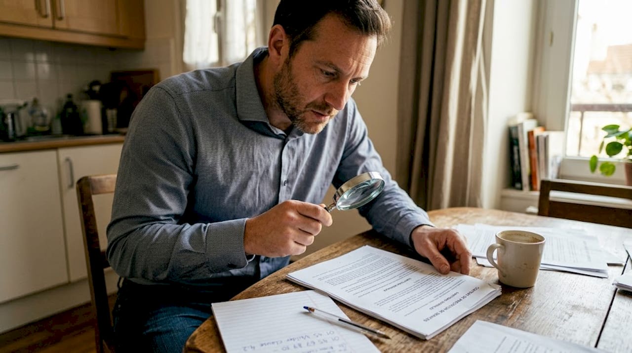 Un homme passe en revue des documents afin de détecter d’éventuels risques de fraude.