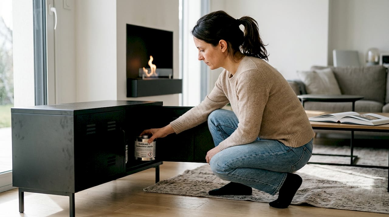 Stockage du bioéthanol en toute sécurité dans un meuble adapté pour le salon