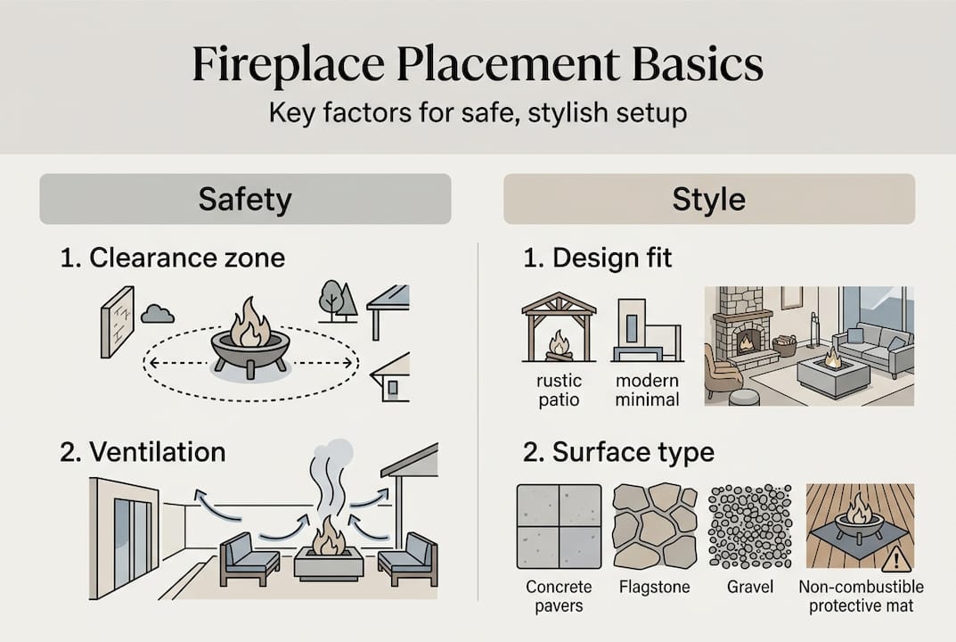 Infographic with safety and style tips for patio fireplaces