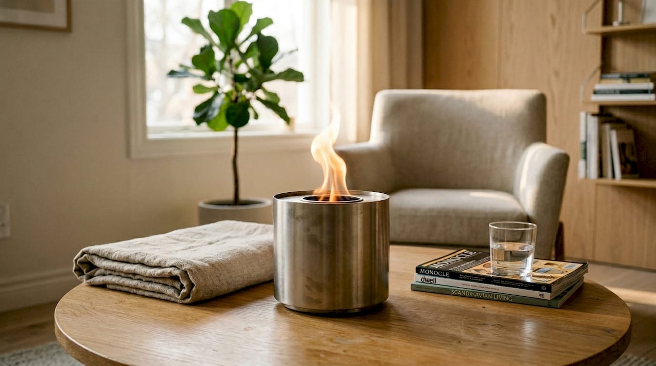 Nordic Flame fire pit on coffee table