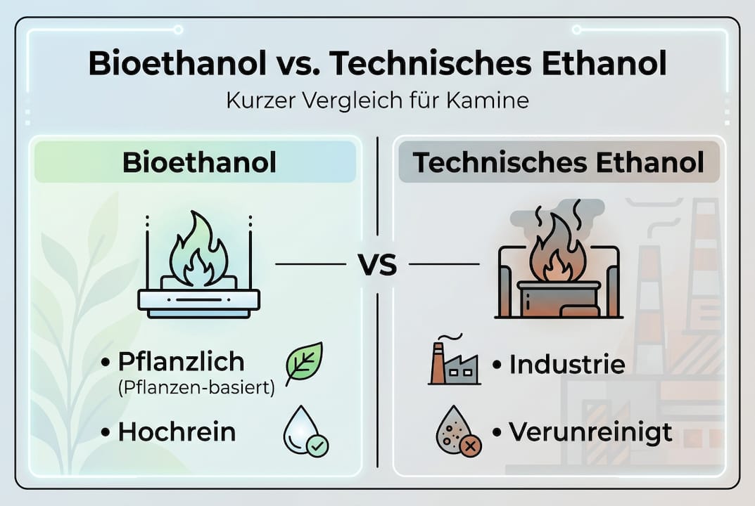 Vergleichsgrafik: Bioethanol versus technisches Ethanol – Unterschiede auf einen Blick