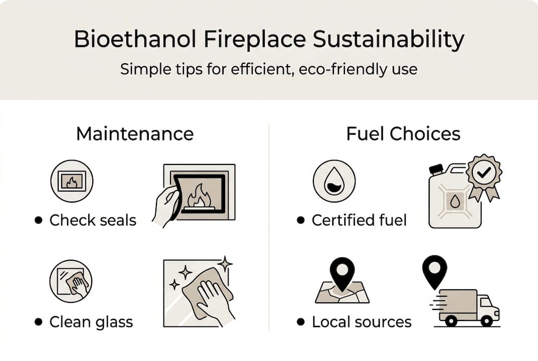 Infographic with bioethanol fireplace sustainability tips