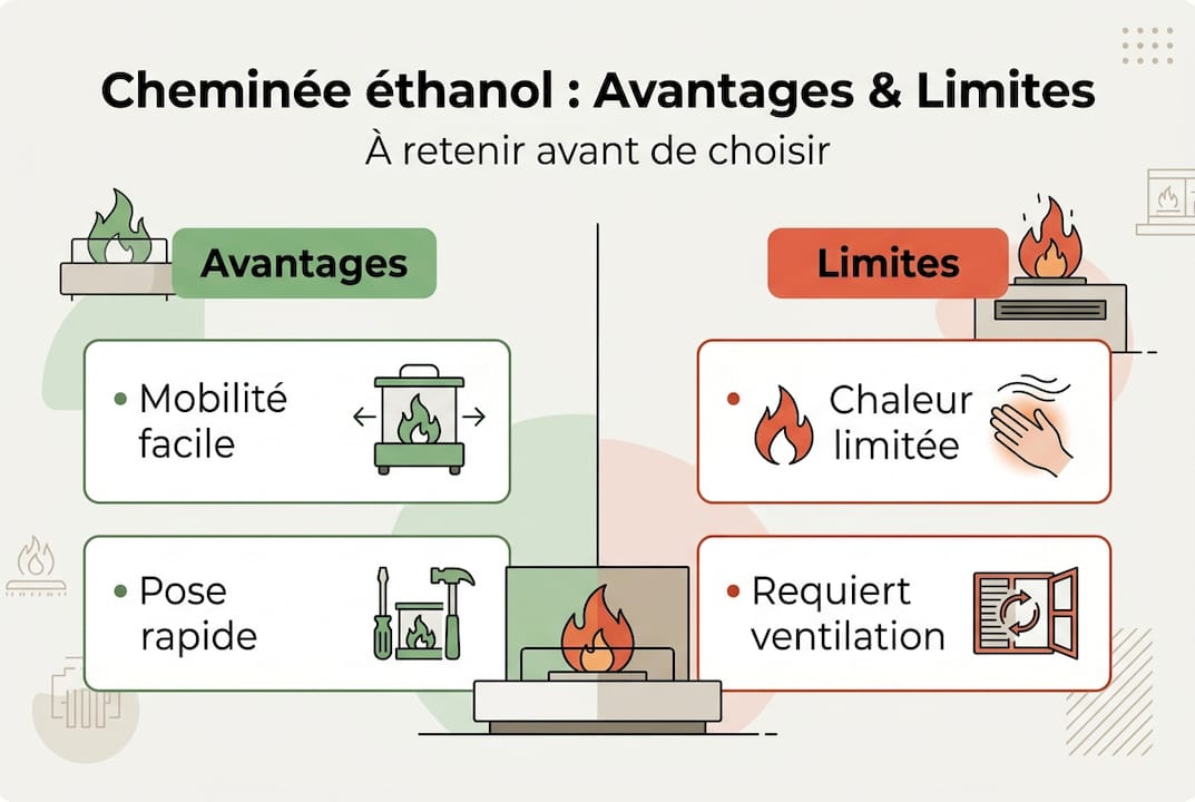 Infographie : les atouts et les limites de la cheminée à l’éthanol