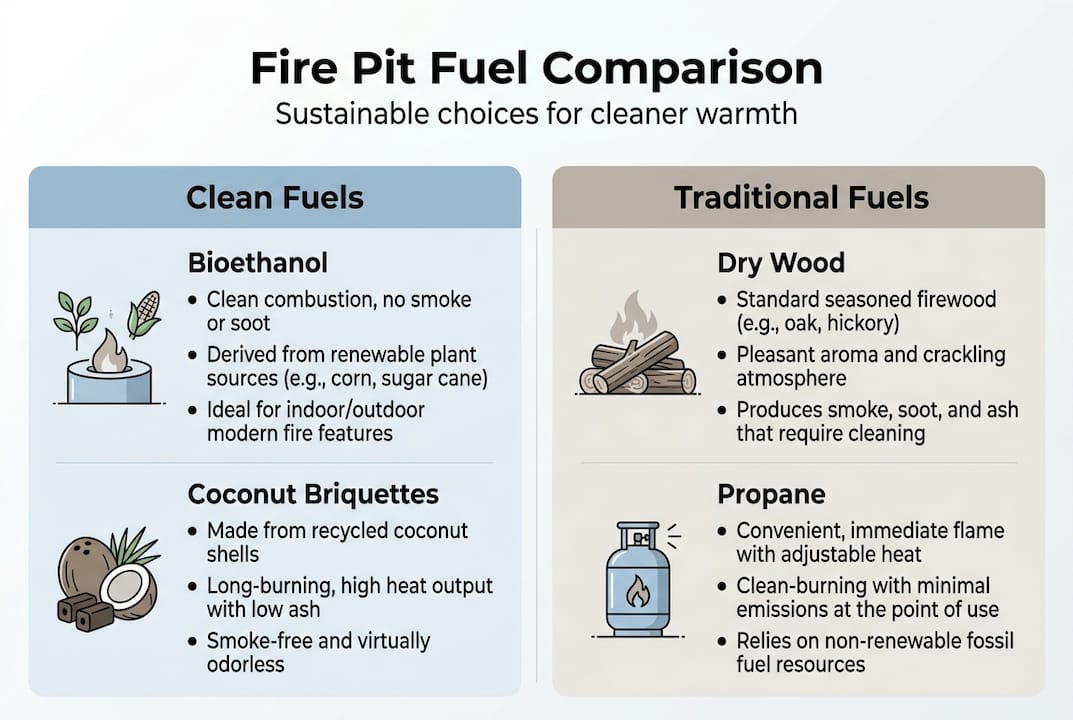 Infographic comparing fire pit fuels