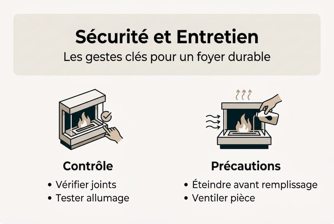 Tout ce qu’il faut savoir pour utiliser et entretenir votre cheminée à l’éthanol en toute sécurité : une infographie pratique pour adopter les bons gestes au quotidien.