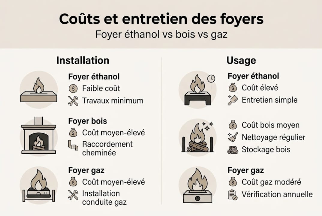 Comparatif visuel des coûts et de l’entretien selon les différents types de foyers