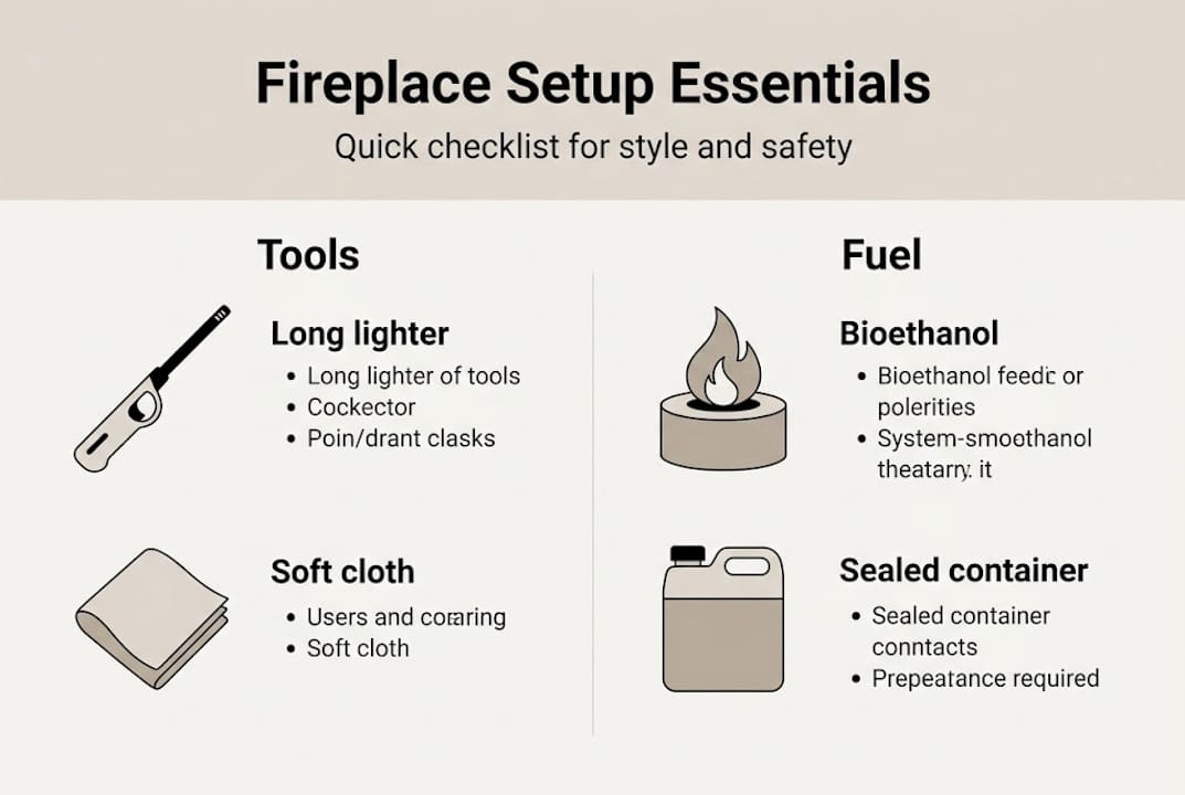 Infographic showing fireplace setup essentials checklist