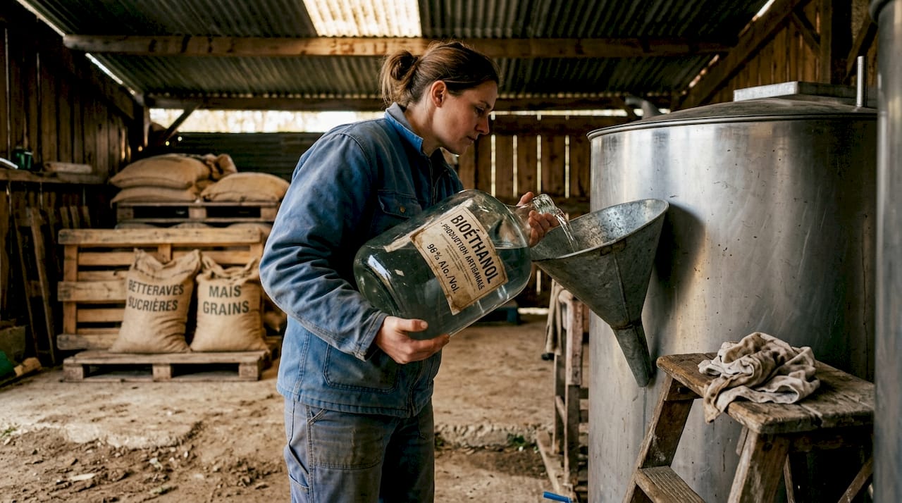 Élaboration artisanale de bioéthanol à partir de betteraves et de maïs