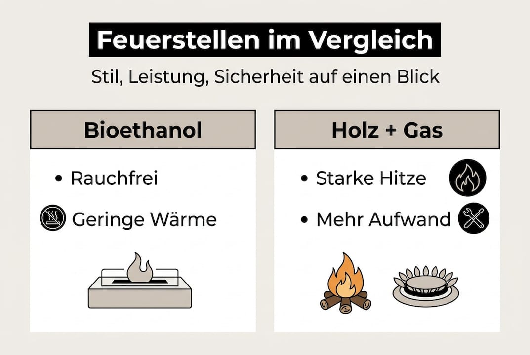 Infografik: Moderne Feuerstellen im direkten Vergleich