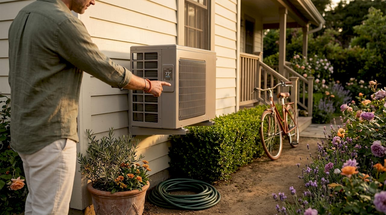 Heat pump installed outside suburban house