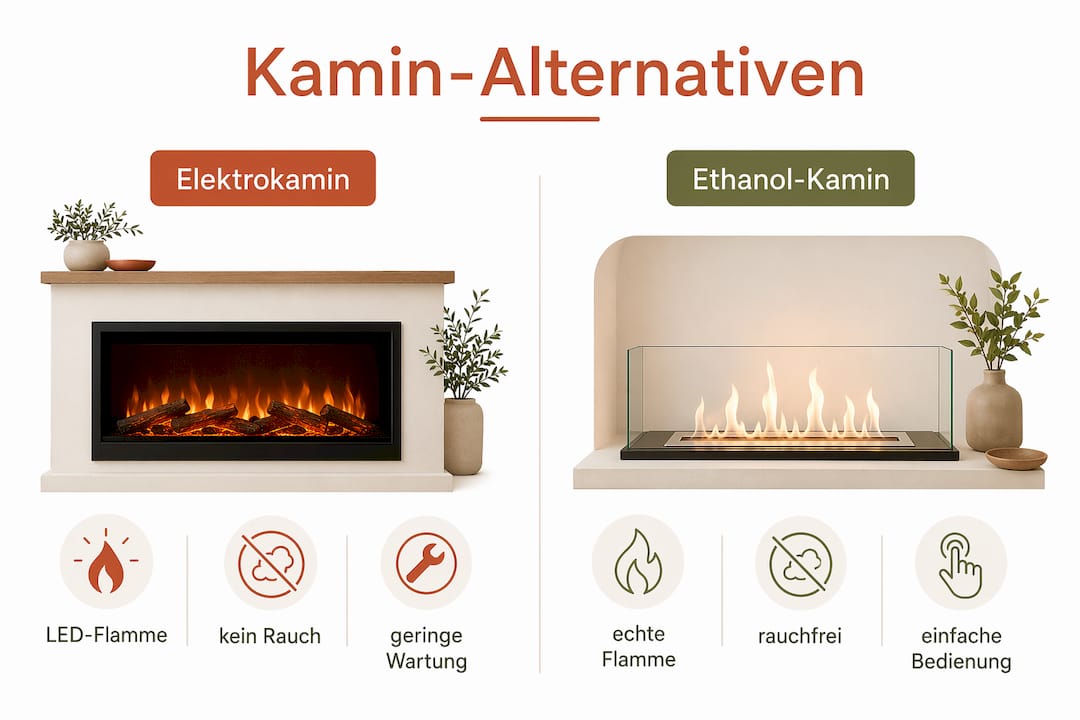 Infografik: Elektro- oder Ethanolkamin – ein Vergleich der beiden Kaminarten
