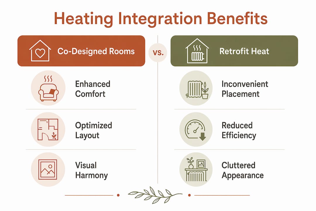 Infographic comparing benefits of co-designed vs retrofit heating solutions